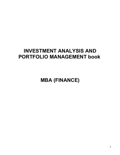 Investment analysis and portfolio management book