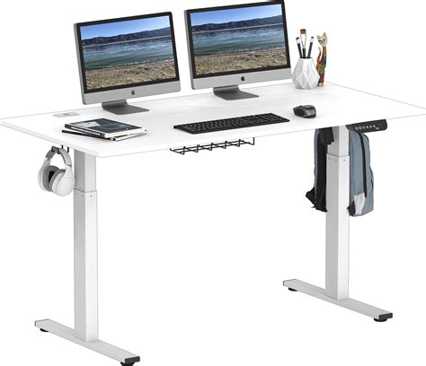 SHW 55 Inch Large Electric Height Adjustable Standing Desk White