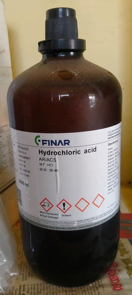 Hydrochloric Acid AR Grade Finar 2 5ltr Liquid At Rs 418 Kg In Coimbatore