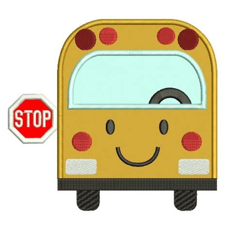 Smiling School Bus Applique Machine Embroidery Design Digitized Pattern