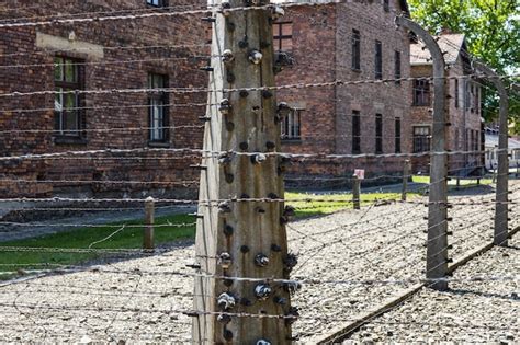 Arame farpado ao redor do campo de concentração de auschwitz birkenau