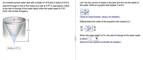 Solved Begin Tabular L L An Inverted Conical Water Tank Chegg