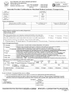 Maryland Statewide Medical Assistance Transportation Certification Form