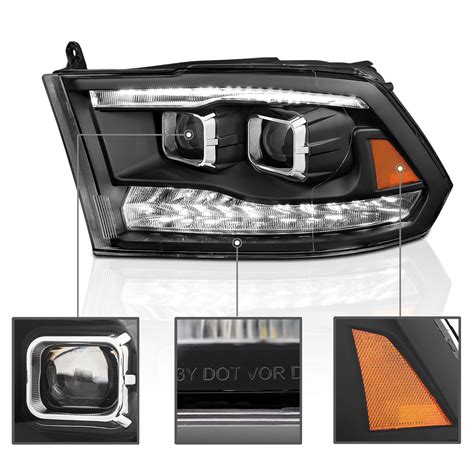 For Dodge Ram Black Led Drl Dual Projector