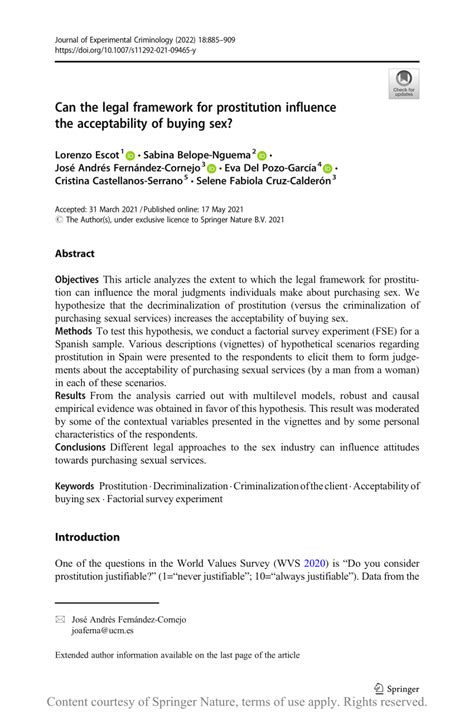 Can The Legal Framework For Prostitution Influence The Acceptability Of Buying Sex Request Pdf