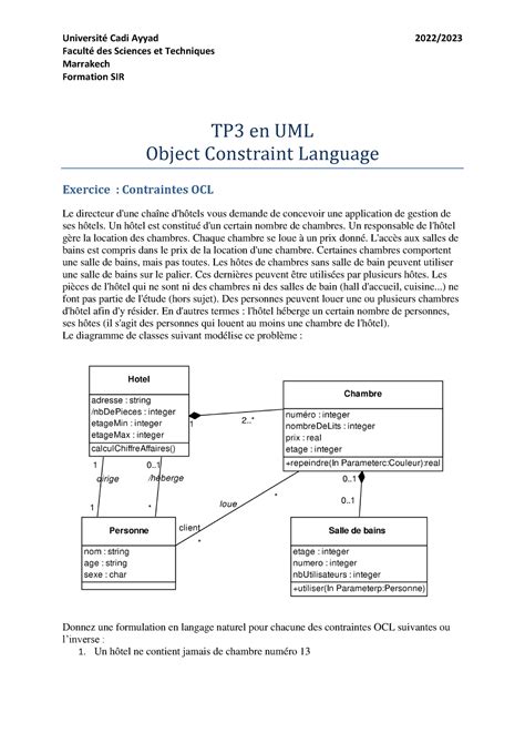 TP3 OCL Cours et exercices de UML Université Cadi Ayyad 2022