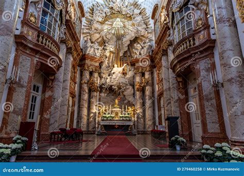 Interior of Karlskirche Baroque Church in Karlsplatz Square in Vienna ...