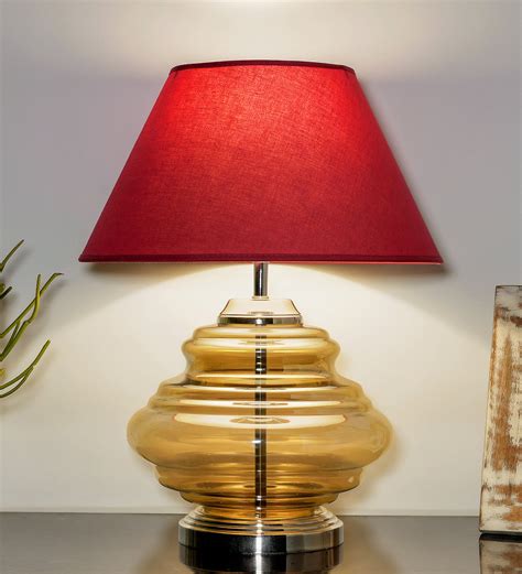 Buy Hudson Maroon Cottan Fabric Shade Night Lamp With Metal Glass