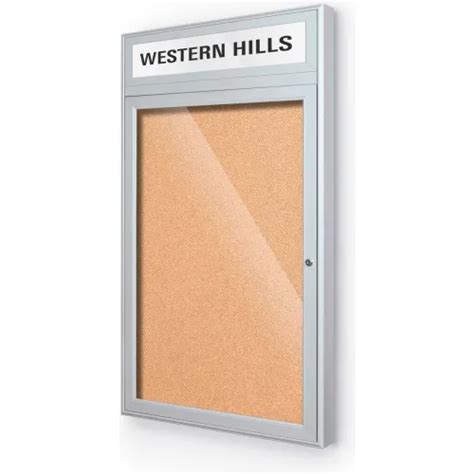 Balt® Outdoor Enclosed Bulletin Board Cabinet 1 Door 24 W X 36 H Silver Trim Natural Cork