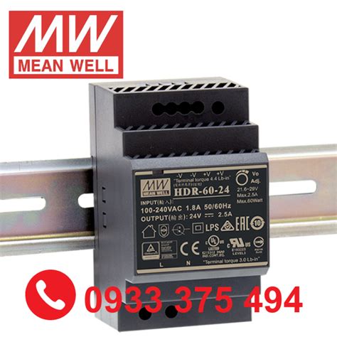 HDR 60 24 Nguồn Meanwell HDR 60 24 60W 24V 2 5A Nhà phân phối