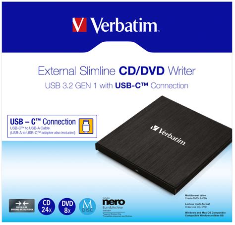 External Slimline CD DVD Writer With USB C Connection