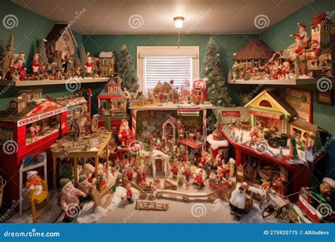 Santa S Workshop, with Elves and Toys in View Stock Illustration ...