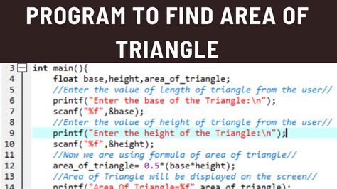 Easy C Program To Find The Area Of Triangle All Coding