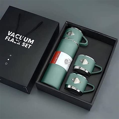Bero Latest Steel Vacuum Flask Set With Stainless Steel Cups Combo Ml Keeps Hot Cold