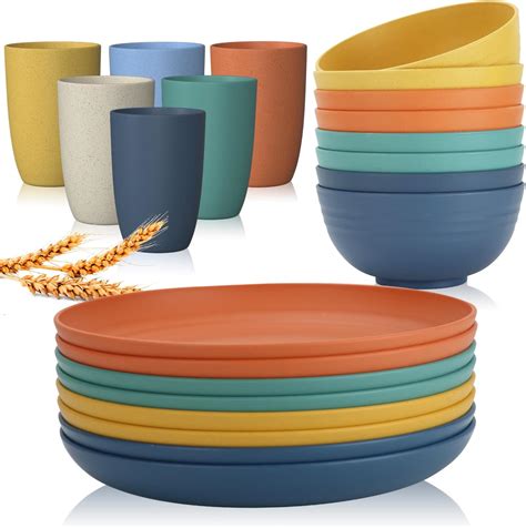 Amazon Wrova Wheat Straw Bowls And 9inch Plates Bundle With Cups