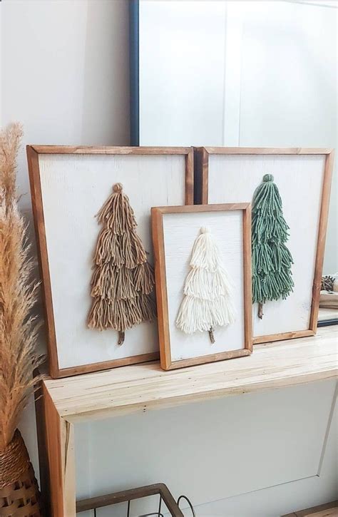 Tassel Christmas Tree Decor Framed Yarn Tree Christmas Etsy Boho