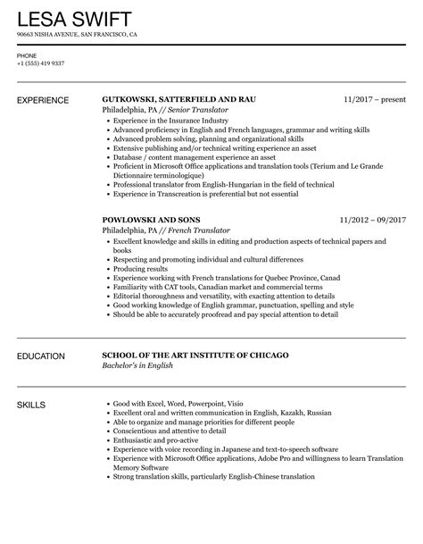 Translator Resume Samples Velvet Jobs