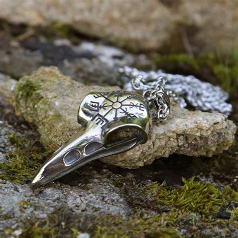 Viking Raven Skull Necklace Vegvisir Symbol Hugin And Munin Viking