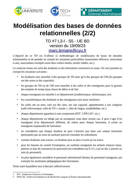 Td 7 Modelisation Modélisation Des Bases De Données Relationnelles 2