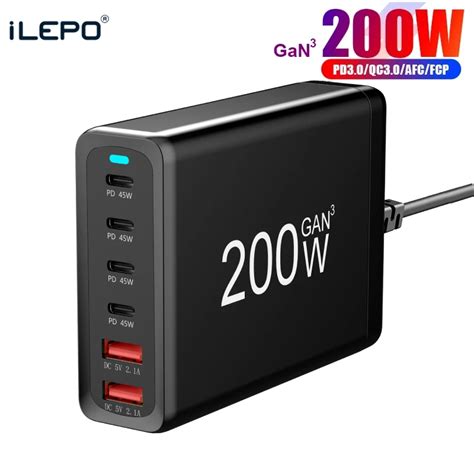 200w Gan 6 Ports USB C Netzteil PD 45W Schnell Ladeger T Typ C