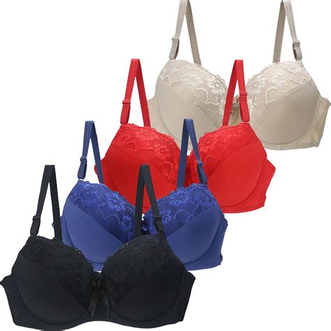 4 Pack Plus Size Lace Underwire Bras Sexy Push Up Lingerie 34 44 B Dd Cup Beige Women S