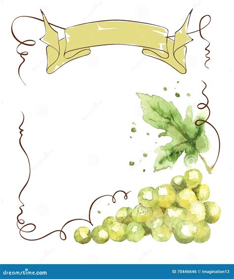 Wine Label With A Bunch Of Grapes And Ribbon Stock Illustration