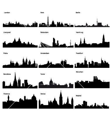 Silhouettes Of European Cities Vector On Vectorstock Stad Skylines