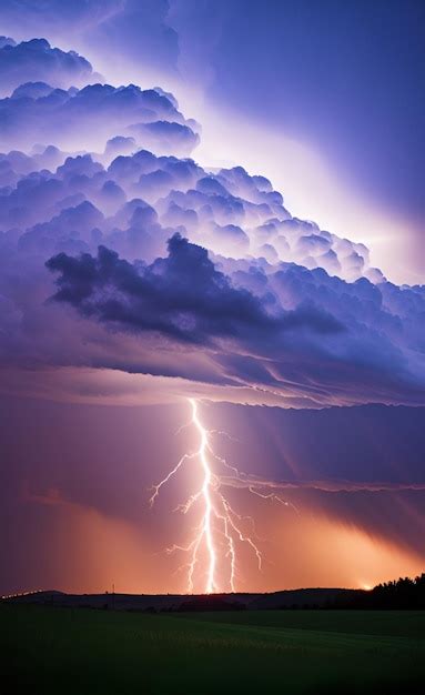 Una tormenta eléctrica púrpura y naranja con un cielo púrpura y una