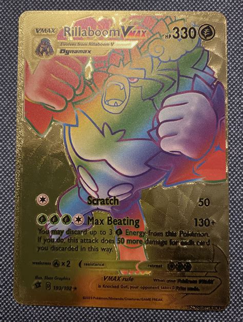 Pokémon Rainbow Rillaboom VMAX Gold Foil Fan Art Card Values MAVIN