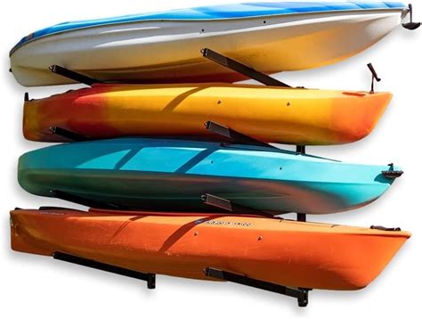 Storeyourboard Outdoor 4 Kayak Storage Rack Wall Mount Holds 400 Lbs All Weather