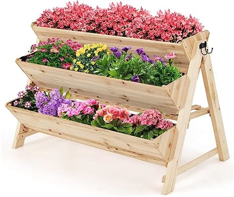 Costway 3 Tiers Raised Garden Bed Planter Raised Box W Side Hooks