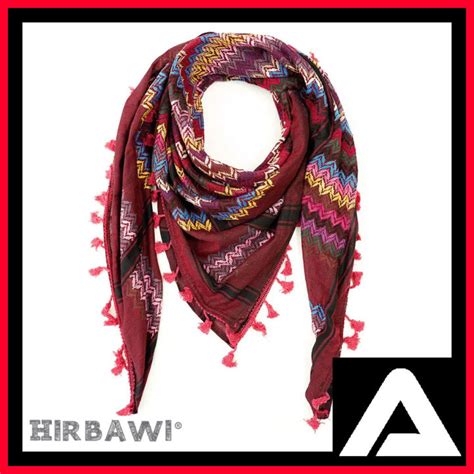 Hirbawi Kufiya Dura Wine Red Rainbow Authentic Made In Palestine