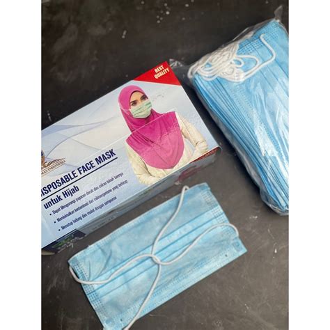 Jual Masker Hijab Headloop 3ply 1box Isi 50pcs Masker Hijab Medis Warna