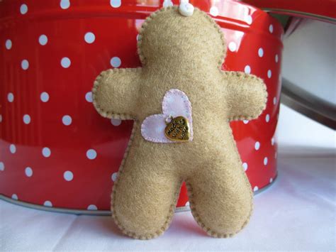 Small Felt Pink Polka Dot Gingerbread Man Ornament Felt