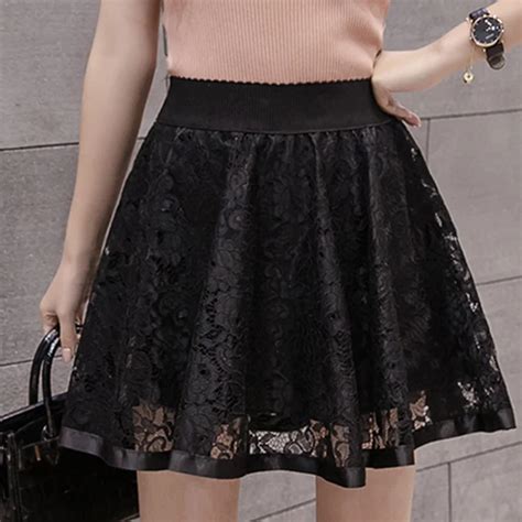 Sexy Hollow Out Lace Short Skirts Mini Skirt Elastic Waist Girls Black