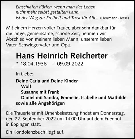 Traueranzeigen Von Hans Heinrich Reicherter Trauerundgedenken De