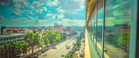 Beige concrete building, ultra-wide, cityscape, sky, traffic HD ...