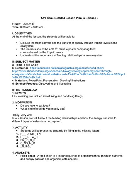 My 4as Lesson Plan 4a’s Semi Detailed Lesson Plan In Science 8 Grade Science 8 Time 8 00 Am