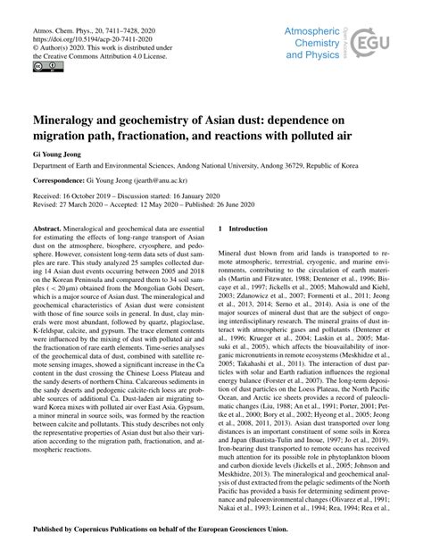 Pdf Mineralogy And Geochemistry Of Asian Dust Dependence On