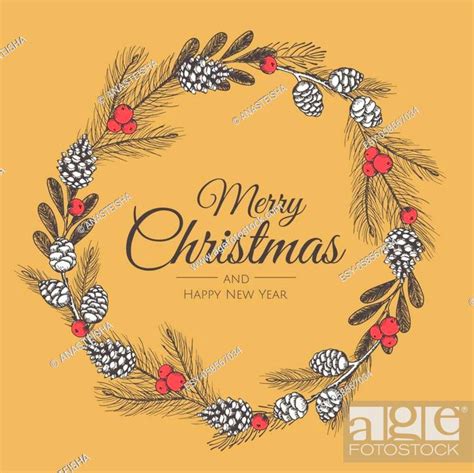 Hand Drawn Christmas Wreath Vector Holiday Illustration Stock Vector