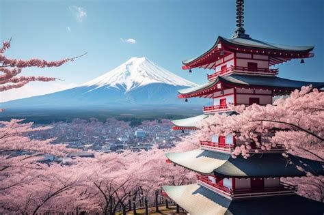 Premium Photo | Fujiyoshida Japan at Chureito Pagoda and Mt Fuji in the ...