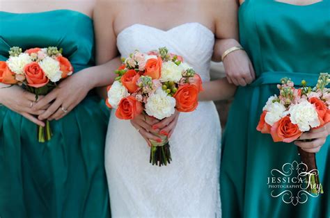 Teal And Coral Wedding Bouquet