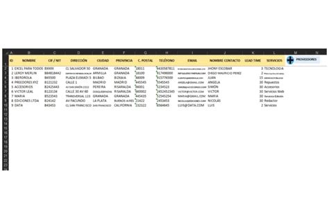 Formato De Registro Y Base De Datos De Proveedores En Excel