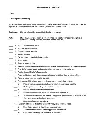 Fillable Online Mhs Mcsnc Performance Checklist Name Dressing And