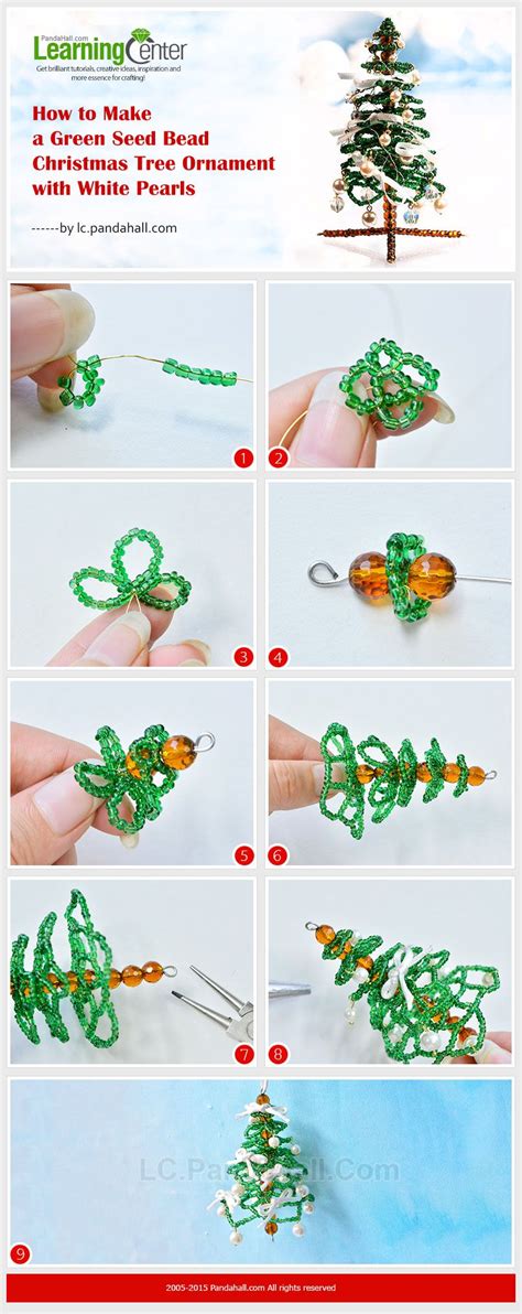 How To Make A Green Seed Bead Christmas Tree Ornament With White Pearl