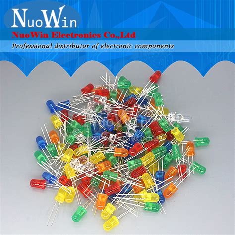 100pcs 5mm LED Diode F5 Assorted Kit White Green Red Blue Yellow Orange