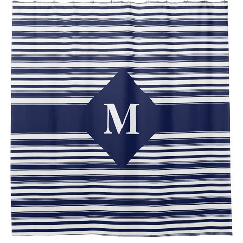 Monogrammed Dark Blue And White Stripes Shower Curtain Zazzle