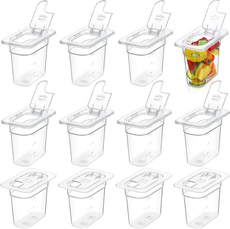 12 Pack 1/9 Size 6'' Deep Polycarbonate Food Pan with Lid Clear Stackable Plastic Pan Restaurant ...