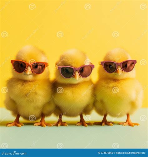 Three Cute Chicken Chicks Wearing Sunglasses Representing A Fun And Playful Image Ai Generated