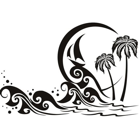 Palm Tree Ocean Tatt Waves Tattoo Silhouette Stencil Stencil Art